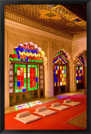 Framed Stained Glass Windows of Fort Palace, Jodhpur at Fort Mehrangarh, Rajasthan, India Print