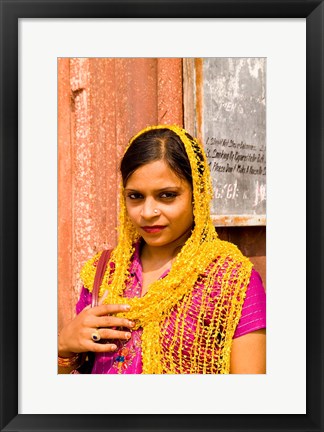 Framed Woman in Colorful Sari in Old Delhi, India Print