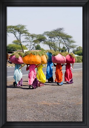 Framed Women Carrying Loads on Road to Jodhpur, Rajasthan, India Print