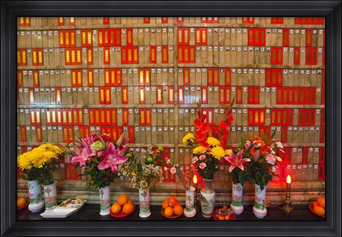 Framed Flowers at Man Mo Buddhist Temple, Hong Kong Print