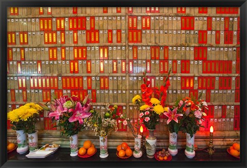 Framed Flowers at Man Mo Buddhist Temple, Hong Kong Print