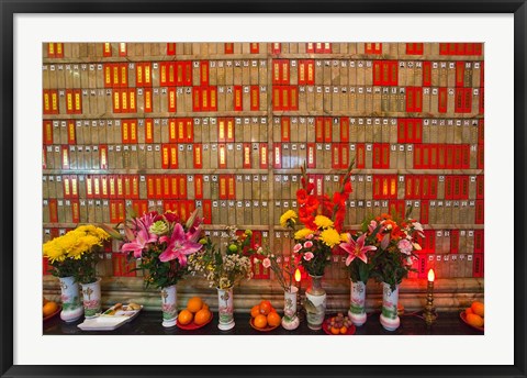 Framed Flowers at Man Mo Buddhist Temple, Hong Kong Print