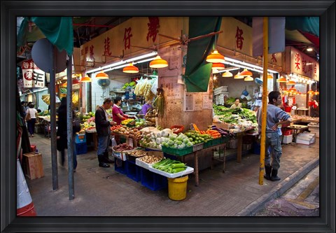 Framed Street Market Vegetables, Hong Kong, China Print