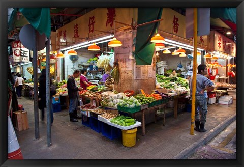 Framed Street Market Vegetables, Hong Kong, China Print