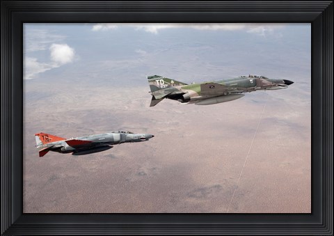 Framed Two QF-4E Phantom II drones in formation over the New Mexico desert Print