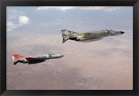 Framed Two QF-4E Phantom II drones in formation over the New Mexico desert Print