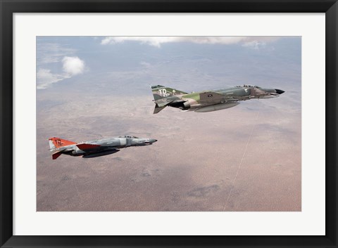 Framed Two QF-4E Phantom II drones in formation over the New Mexico desert Print