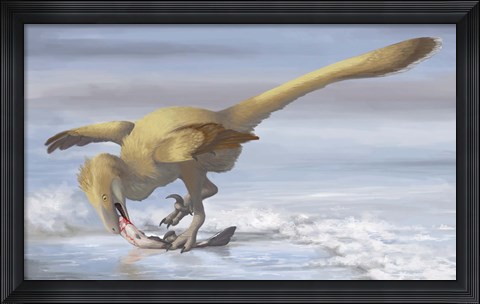 Framed Deinonychus antirrhopus preys on a fish Print