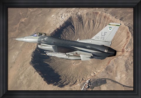 Framed F-16C Fighting Falcon flying above Arizona&#39;s Meteor Crater Print