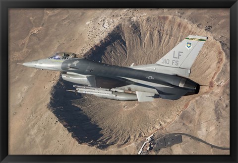 Framed F-16C Fighting Falcon flying above Arizona&#39;s Meteor Crater Print