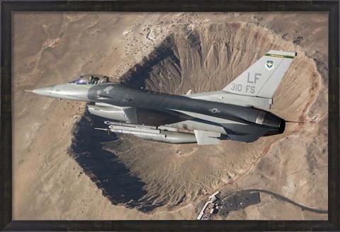 Framed F-16C Fighting Falcon flying above Arizona&#39;s Meteor Crater Print