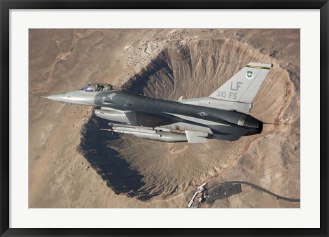 Framed F-16C Fighting Falcon flying above Arizona&#39;s Meteor Crater Print
