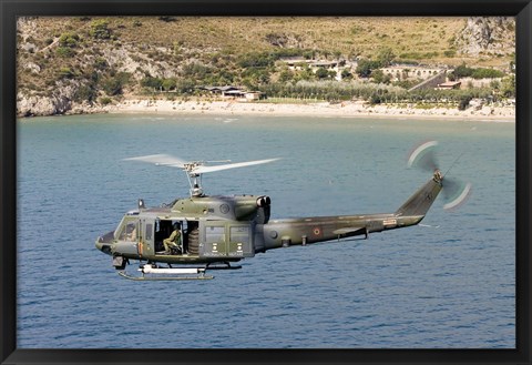 Framed Italian Air Force AB-212 ICO helicopter in flight over Italy Print