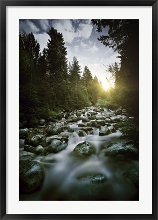 Framed Small river flowing over large stones at sunset, Pirin National Park, Bulgaria Print