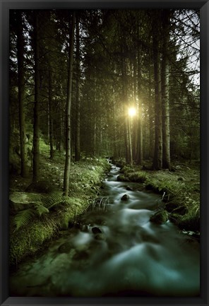 Framed Sunset over Small Stream, Pirin National Park, Bulgaria Print