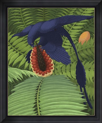 Framed Microraptor gui snacking on a cycad fruit Print