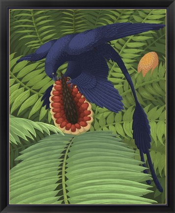 Framed Microraptor gui snacking on a cycad fruit Print