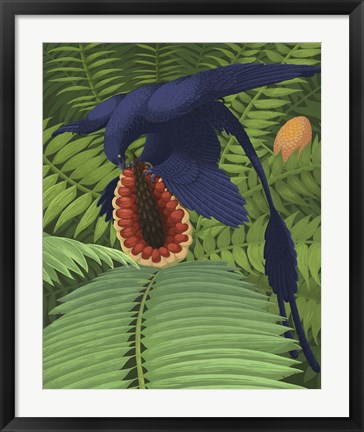Framed Microraptor gui snacking on a cycad fruit Print