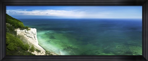 Framed Aerial view of chalk mountain and sea, Mons Klint cliffs, Denmark Print