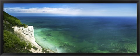 Framed Aerial view of chalk mountain and sea, Mons Klint cliffs, Denmark Print