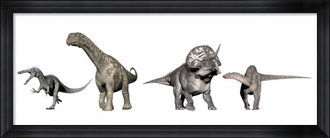 Framed Left to Right: Suchomimus, Argentinosaurus, Zuniceratops, Dicraeosaurus Print