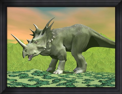 Framed 3D rendering of a Styracosaurus dinosaur Print