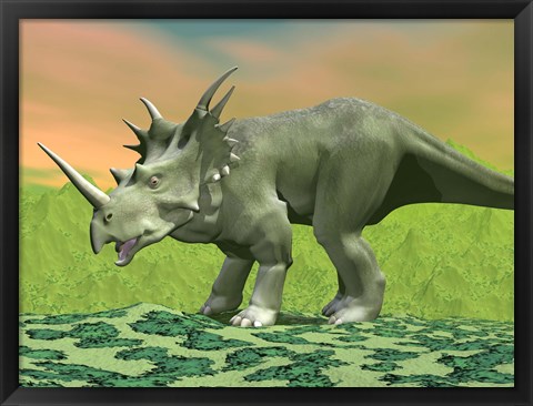 Framed 3D rendering of a Styracosaurus dinosaur Print