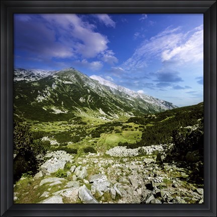 Framed green valley through Pirin Mountains, Pirin National Park, Bulgaria Print