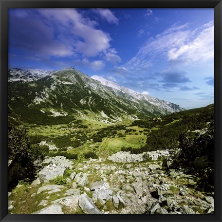 Framed green valley through Pirin Mountains, Pirin National Park, Bulgaria Print