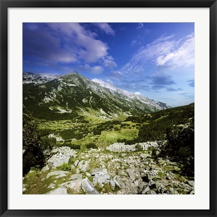 Framed green valley through Pirin Mountains, Pirin National Park, Bulgaria Print