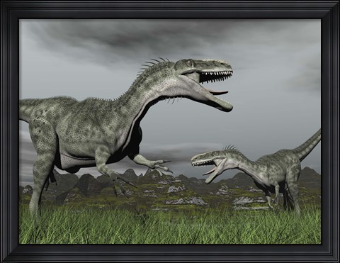 Framed territorial dispute between two Monolophosaurus dinosaurs Print