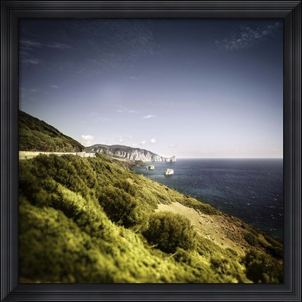 Framed Aerial view of sea and mountains, Nebida, Sardinia, Italy Print