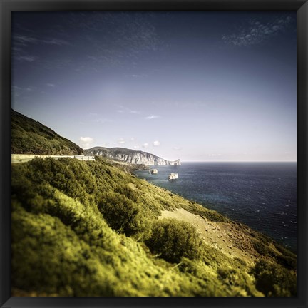 Framed Aerial view of sea and mountains, Nebida, Sardinia, Italy Print