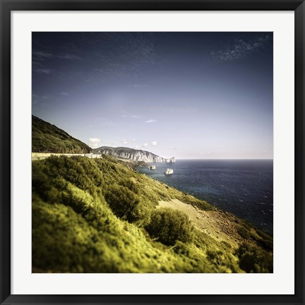 Framed Aerial view of sea and mountains, Nebida, Sardinia, Italy Print