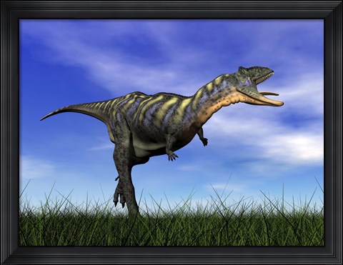 Framed Aucasaurus dinosaur running in the grass Print