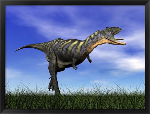 Framed Aucasaurus dinosaur running in the grass Print