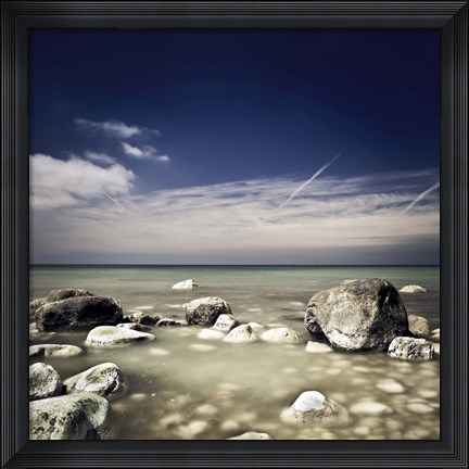 Framed Big boulders in the sea, Liselund Slotspark, Denmark Print