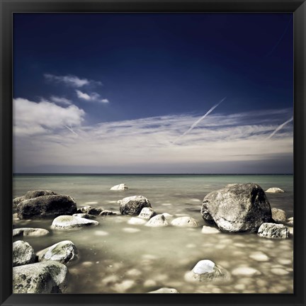 Framed Big boulders in the sea, Liselund Slotspark, Denmark Print