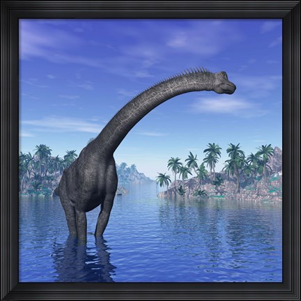 Framed Brachiosaurus dinosaur in a tropical climate Print