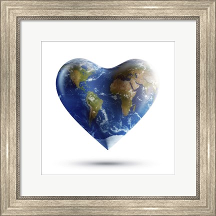 Framed Heart-shaped planet Earth on a white background Print