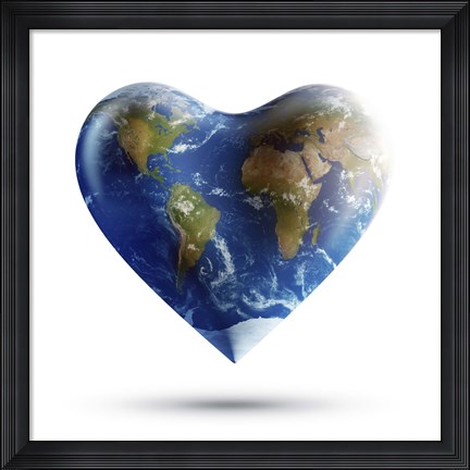 Framed Heart-shaped planet Earth on a white background Print