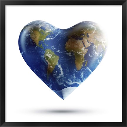 Framed Heart-shaped planet Earth on a white background Print