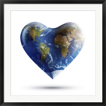 Framed Heart-shaped planet Earth on a white background Print