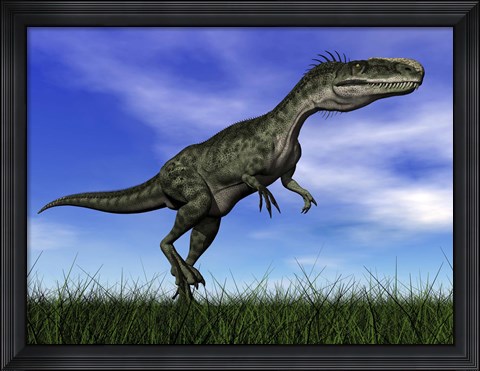 Framed Monolophosaurus dinosaur walking in the grass Print