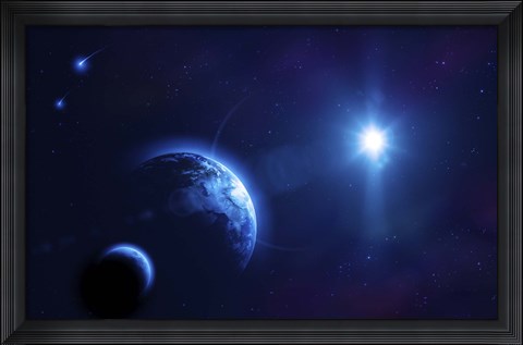 Framed Planet Earth and its moon in outer space Print