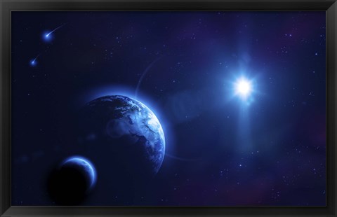 Framed Planet Earth and its moon in outer space Print