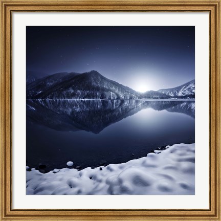 Framed Ritsa Lake in the snow covered mountains of Ritsa Nature Reserve, Georgia Print