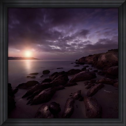 Framed Sunset over Rocky Shore, Sardinia, Italy Print