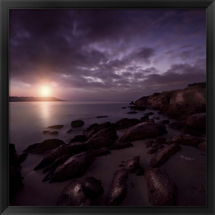 Framed Sunset over Rocky Shore, Sardinia, Italy Print