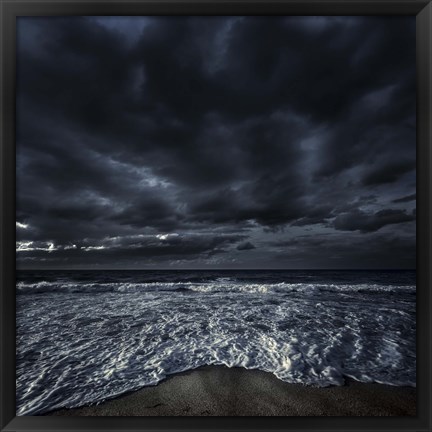 Framed Rough seaside against stormy clouds, Hersonissos, Crete, Greece Print